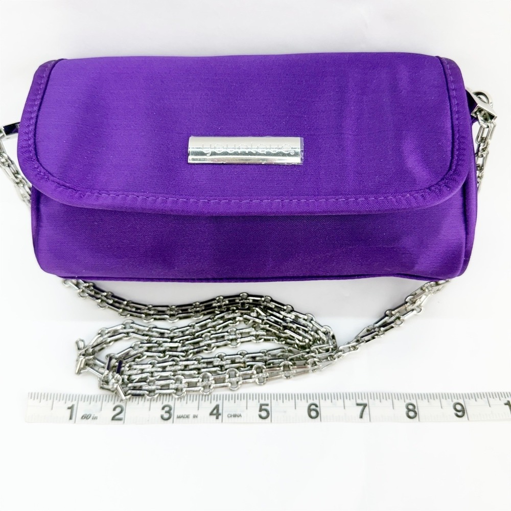 Younique Purple Satin Crossbody Bag Silver Chain Strap Clutch Accessory